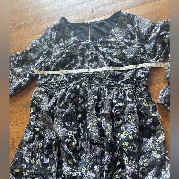 Torrid Mini Lurex Chiffon Tiered Dress sz 1X floral ruffle metallic grunge fairy - Picture 13 of 14